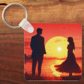 Porte-clés Silhouette de Couple au Coucher de Sole (Recto)