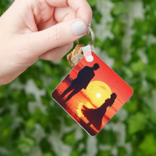 Porte-clés Silhouette de Couple au Coucher de Sole