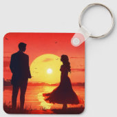 Porte-clés Silhouette de Couple au Coucher de Sole (Dos)