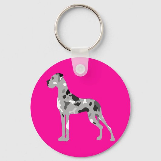 Porte-clés Silhouette de Dogue Allemand gris tigré (Recto)