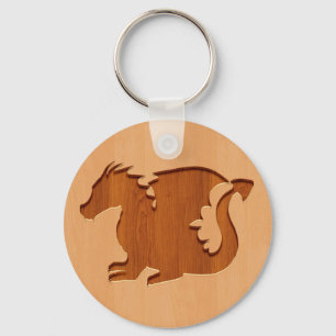 Porte-clés Silhouette de dragon gravée à effet bois