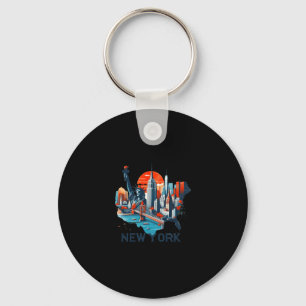 Porte-clés Silhouette de la skyline de New York rétro _1
