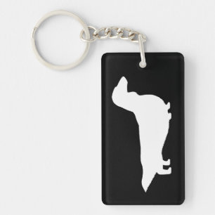 Porte-clés Silhouette de Long Haid Dachshund - Blanc