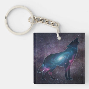 Porte-clés Silhouette de loup hurlant galactique