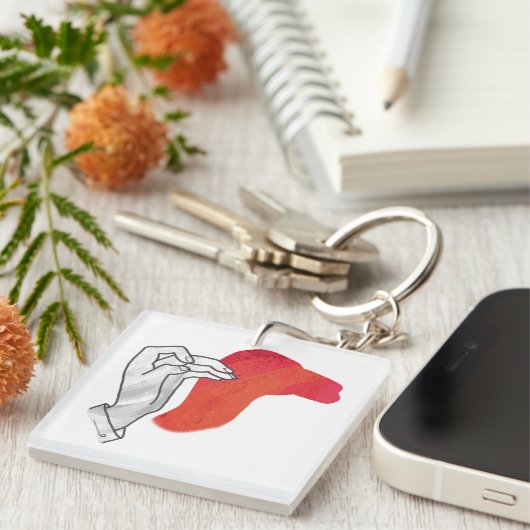 Porte-clés Silhouette de main Chameau Rouge (Devant Droit)