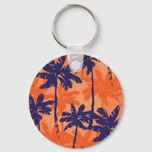 Porte-clés Silhouette de palmier bleu, arrière - plan orange