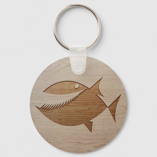 Porte-clés Silhouette de Piranha gravée sur bois (Recto)