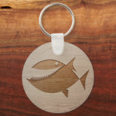 Porte-clés Silhouette de Piranha gravée sur bois (Recto)