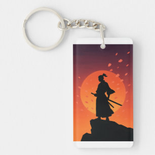 Porte-clés Silhouette de Samouraï au Coucher du So