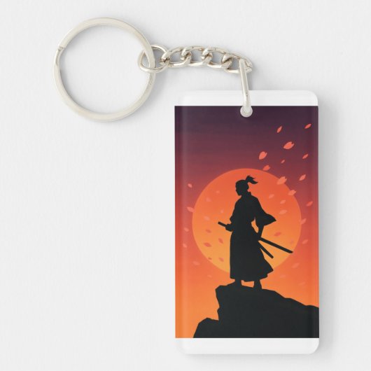 Porte-clés Silhouette de Samouraï au Coucher du So (Devant)