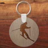Porte-clés Silhouette de ski gravée sur la conception du bois (Recto)