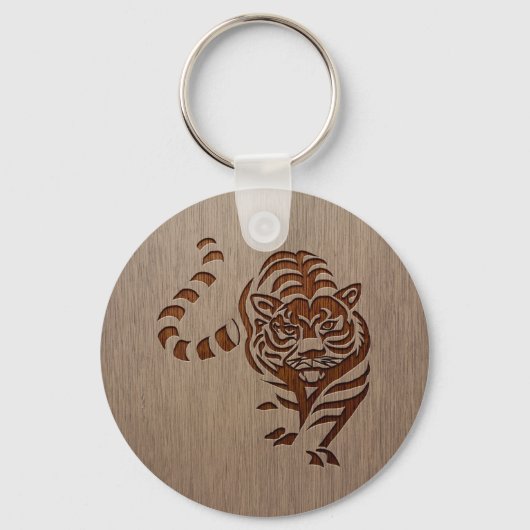Porte-clés Silhouette de tigre gravée sur bois (Recto)