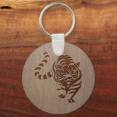 Porte-clés Silhouette de tigre gravée sur bois (Recto)