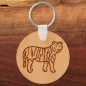 Porte-clés Silhouette de tigre gravée sur bois (Recto)