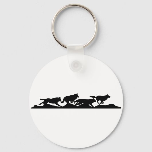 Porte-clés Silhouette de Wolf Noir en course avec le pack (Recto)