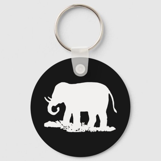Porte-clés Silhouette d'éléphant noir et blanc (Recto)