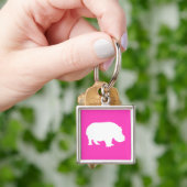 Porte-clés Silhouette d'hippopotame rose joli (main)