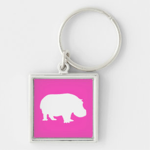 Porte-clés Silhouette d'hippopotame rose joli