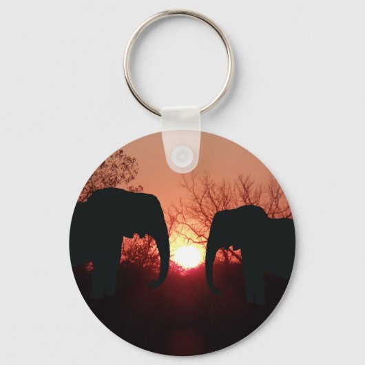 Porte-clés Silhouette du coucher de soleil éléphant (Recto)
