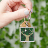 Porte-clés Silhouette d'un cerf commun, d'une colombe et (main)