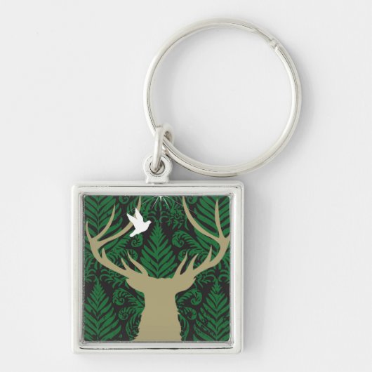 Porte-clés Silhouette d'un cerf commun, d'une colombe et (Devant)