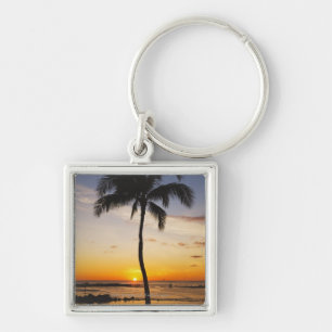 Porte-clés Silhouette d'un palmier par un coucher du soleil