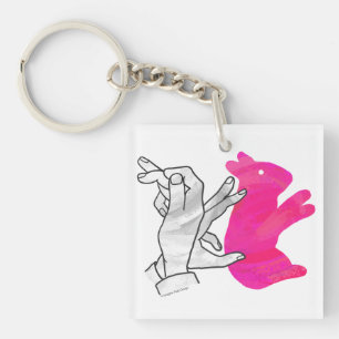 Porte-clés Silhouette main Rabbit rose