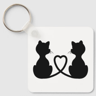 Porte-clés Silhouette noire de deux chats amoureux
