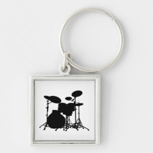 Porte-clés Silhouette noire et blanche de kit de tambour -