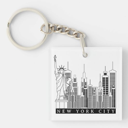 Porte-clés Silhouette noire et blanche de New York (Devant)