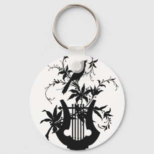 Porte-clés Silhouette Oiseau & Lyre Vintage Botanique Music