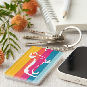 Porte-clés Silhouette rétro de teckel – Art pop coloré de chi