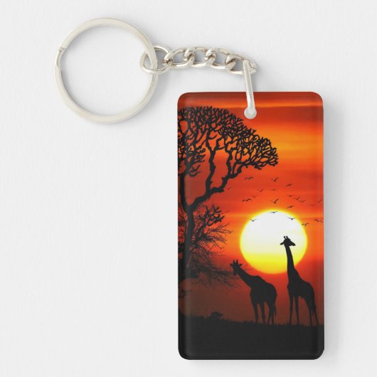 Porte-clés Silhouettes africaines de girafe de coucher du (Devant)