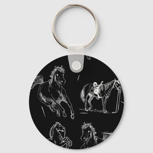 Porte-clés Silhouettes de chevaux Noir Blanc (Recto)