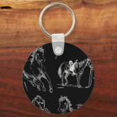 Porte-clés Silhouettes de chevaux Noir Blanc (Verso)