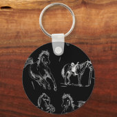 Porte-clés Silhouettes de chevaux Noir Blanc (Recto)