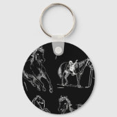Porte-clés Silhouettes de chevaux Noir Blanc (Verso)