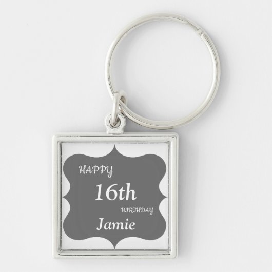 Porte-clés Silver and Grey Happy 16e anniversaire personnalis (Devant)