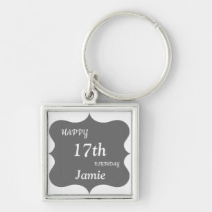 Porte-clés Silver and Grey Happy 17th Birthday personnalisé