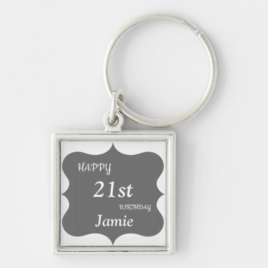 Porte-clés Silver and Grey Happy 21e anniversaire personnalis (Devant)