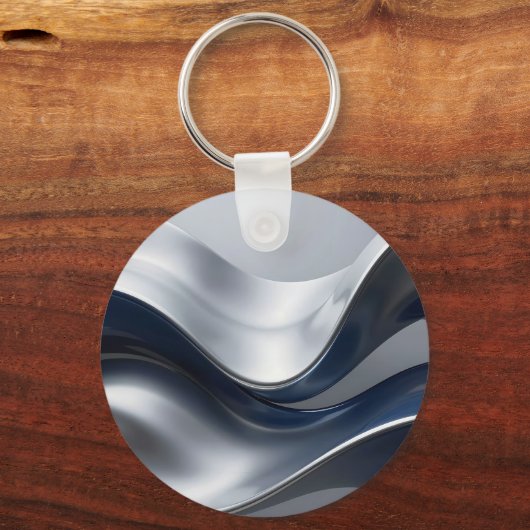 Porte-clés Silver And Navy Fluid Waves Abstract Modern Design (Verso)