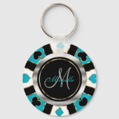 Porte-clés Silver and Turquoise Poker Chip Design - Monogram  (Recto)