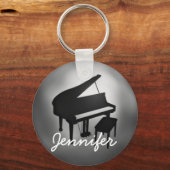 Porte-clés Silver Black Piano Nom Monogram Cadeau étudiant (Recto)