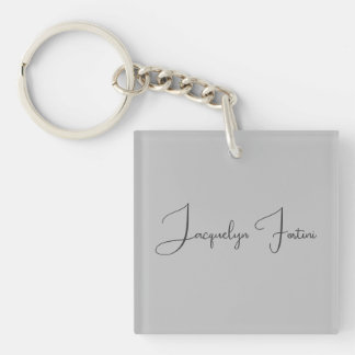 Porte-clés Silver Color Elegant Grey Calligraphy Nom du scrip