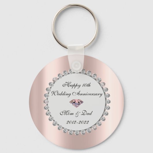 Porte-clés Silver Diamonds Rose Gold 10e anniversaire Mariage (Recto)
