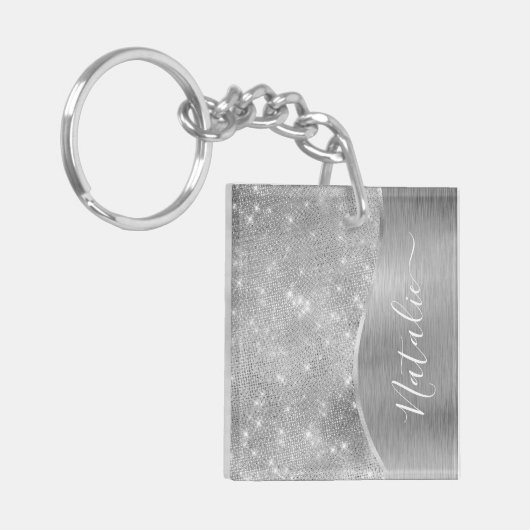 Porte-clés Silver Glitter Glam Bling Personalized (Devant gauche)