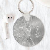 Porte-clés Silver Glitter Glam Bling Personalized