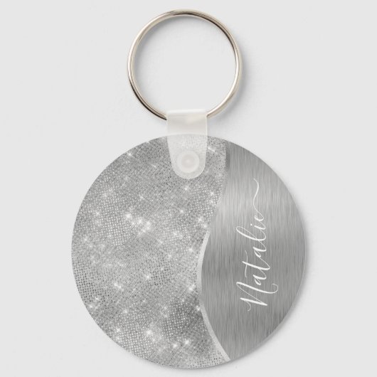 Porte-clés Silver Glitter Glam Bling Personalized (Verso)