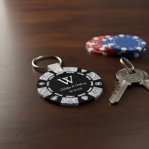 Porte-clés Silver Glitter Poker Chip Casino Wedding Favor