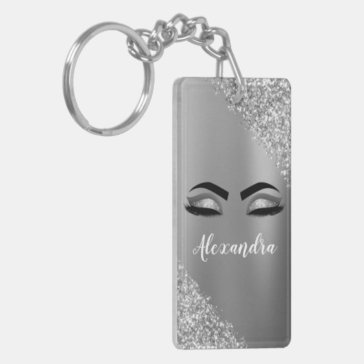 Porte-clés Silver Glitter Sparkle Eyelashes Monogram (Devant gauche)